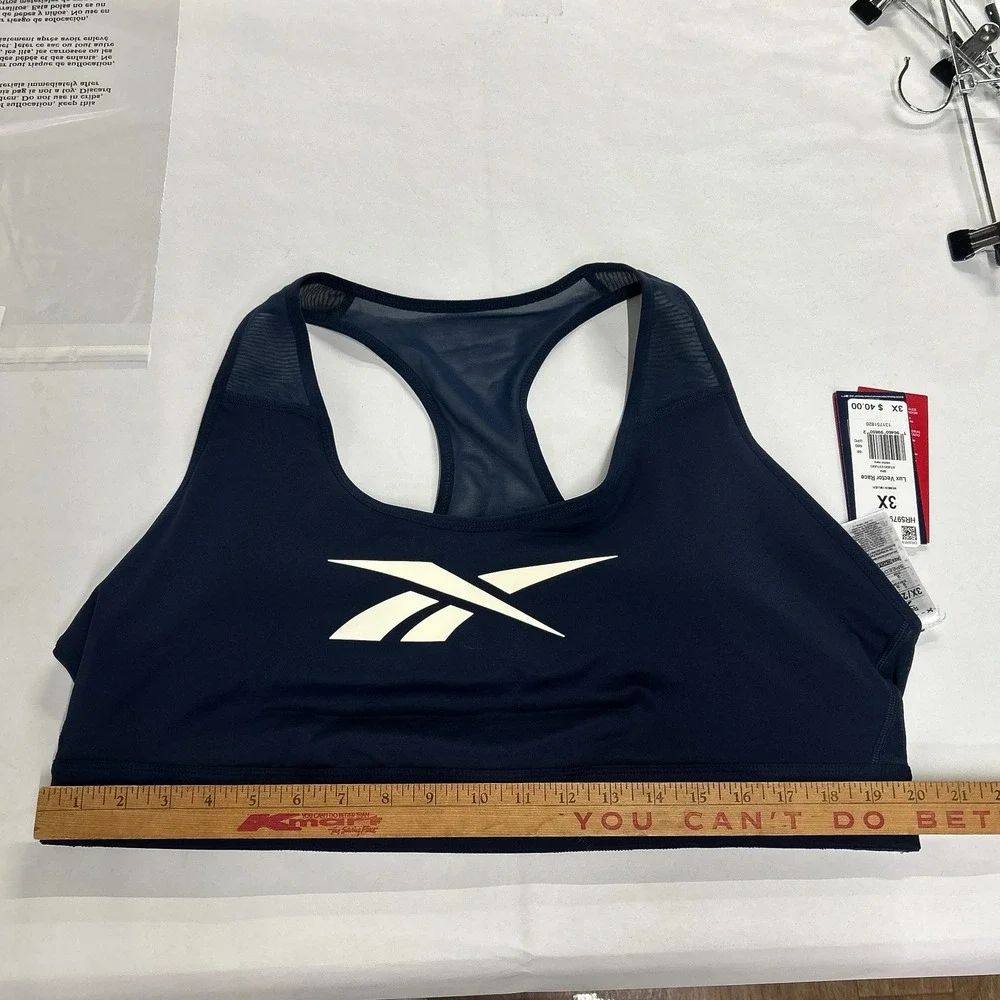 Reebok Lux Vector Race Sports Bra 3X 22-24W Navy Racerback NWT Gym Running